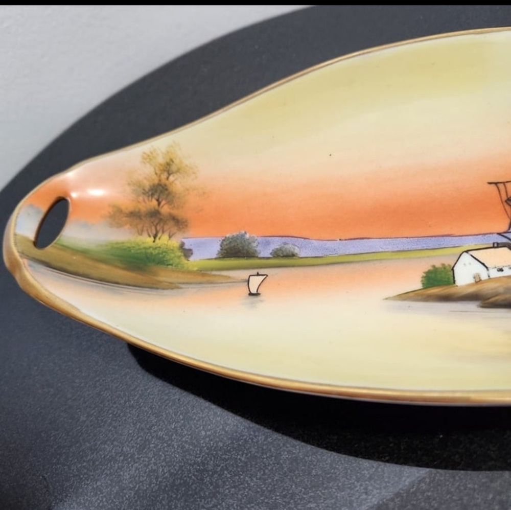 Hand Painted Noritake Oval Bowl, 2 Handles, Windmill - Picture 7 of 11
